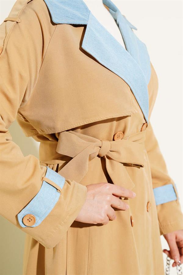 Denim Garnish Epaulette Trench Coat Latte