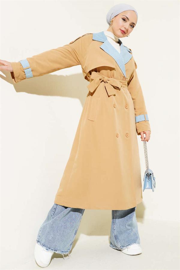 Denim Garnish Epaulette Trench Coat Latte