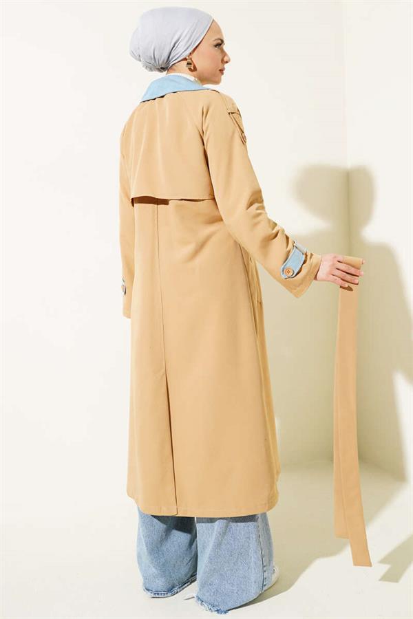 Denim Garnish Epaulette Trench Coat Latte