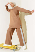 Denim Striped 2 Piece Set Brown
