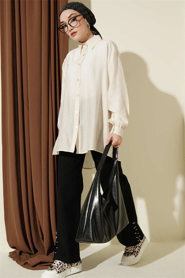 Oversize Shirt with Crest, Beige