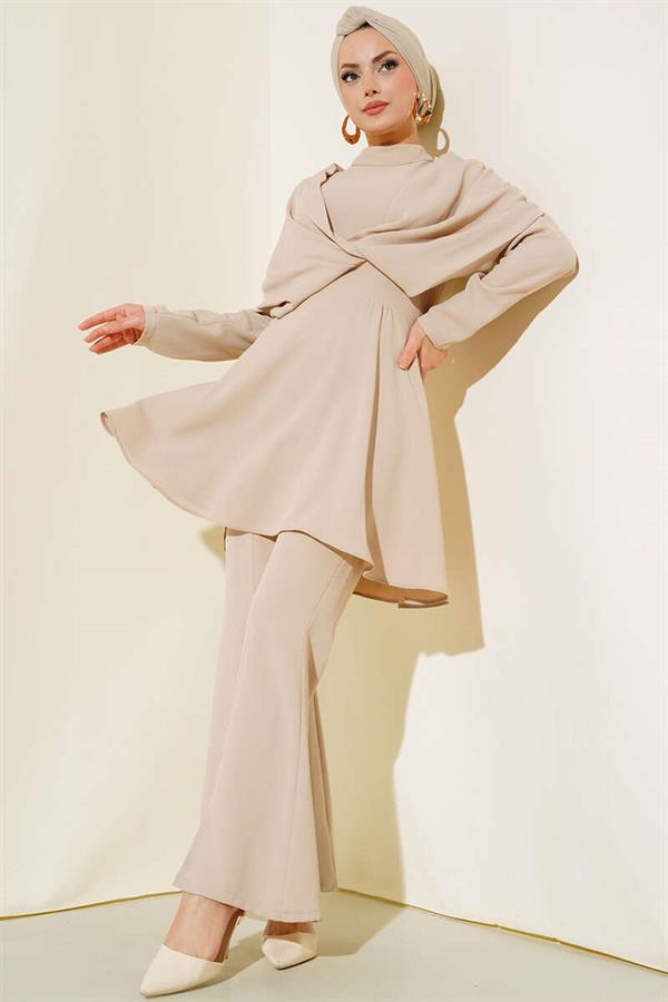 Crepe Tunic 2 Piece Set Beige
