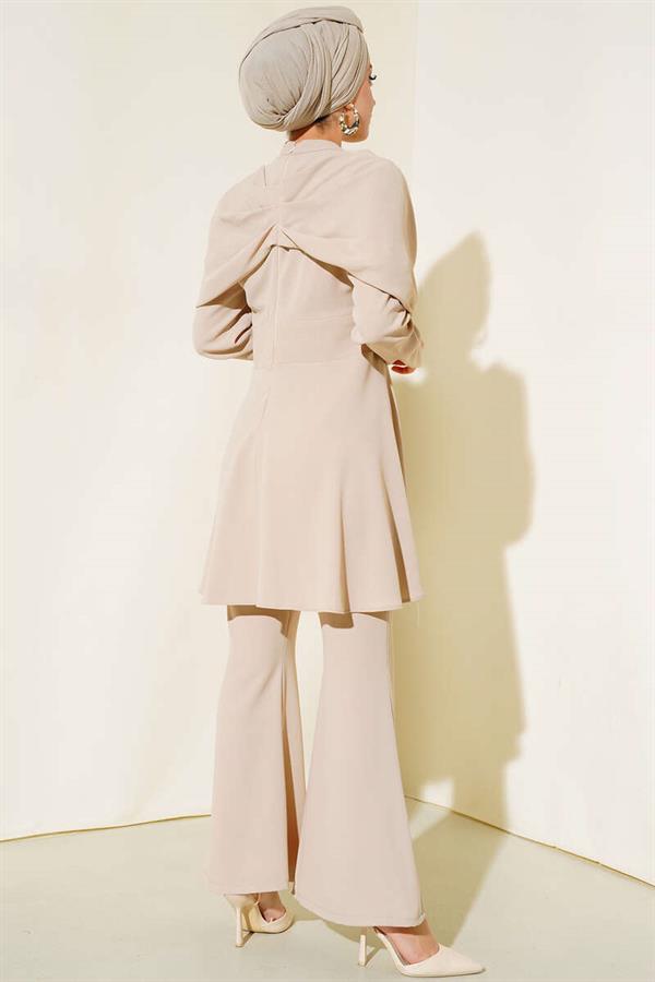 Crepe Tunic 2 Piece Set Beige