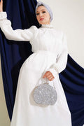 Crystal Embellished Chiffon Dress White