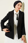 Double-Breasted Striped Lined Blazer Jacket, Black