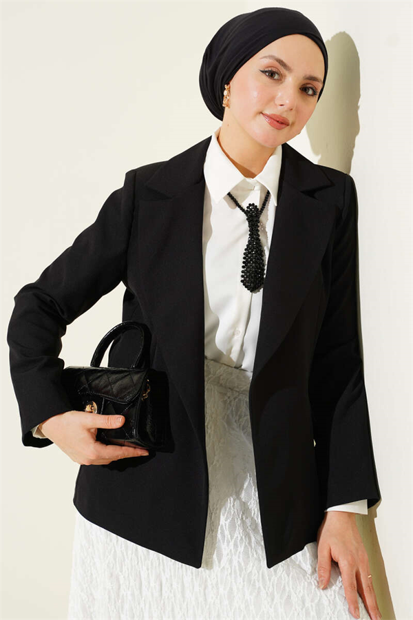 Double-Breasted Striped Lined Blazer Jacket, Black
