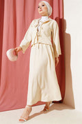 Double Breasted Tree Bark Skirt Suit Beige