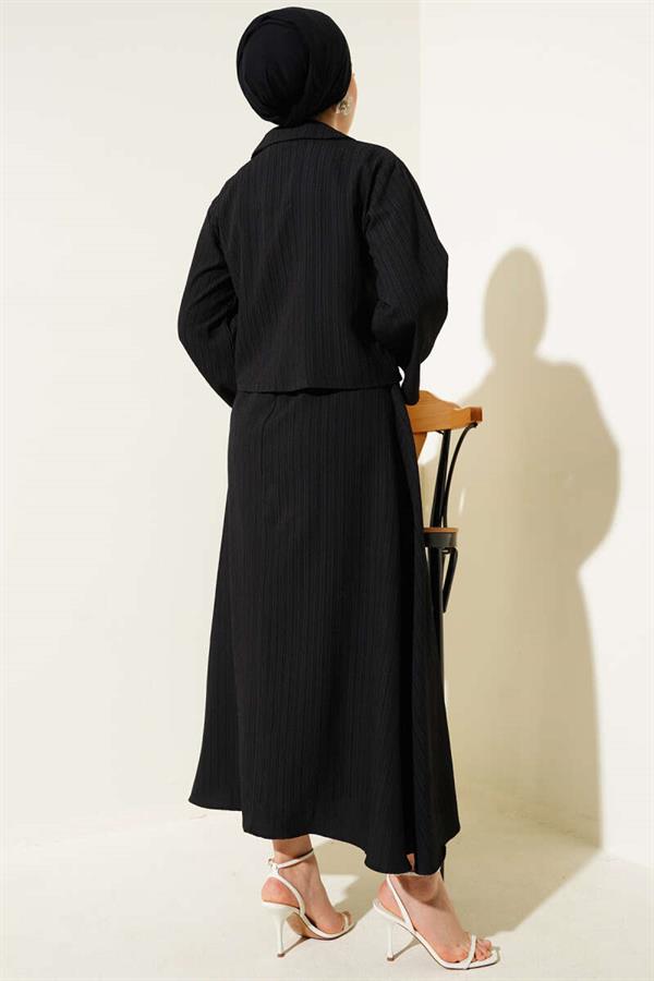 Double-Breasted Suit with Tree Bark Skirt, Black