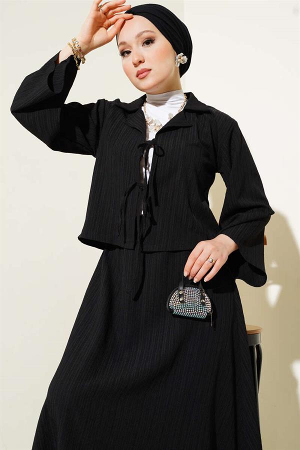 Double-Breasted Suit with Tree Bark Skirt, Black