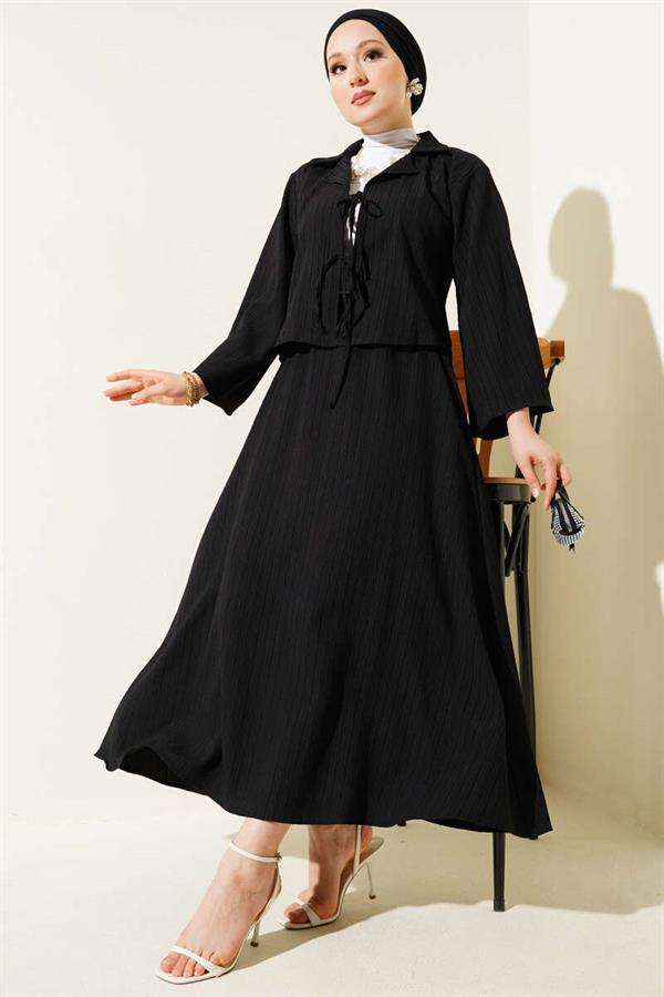 Double-Breasted Suit with Tree Bark Skirt, Black