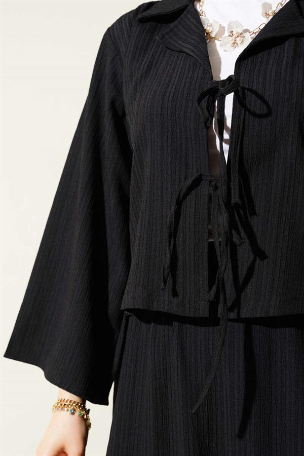 Double-Breasted Suit with Tree Bark Skirt, Black