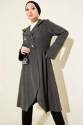 Double-breasted Asymmetrical Cashmere Coat in Smoke