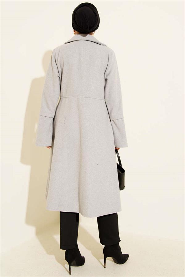 Double-Breasted Asymmetrical Cashmere Coat in Gray