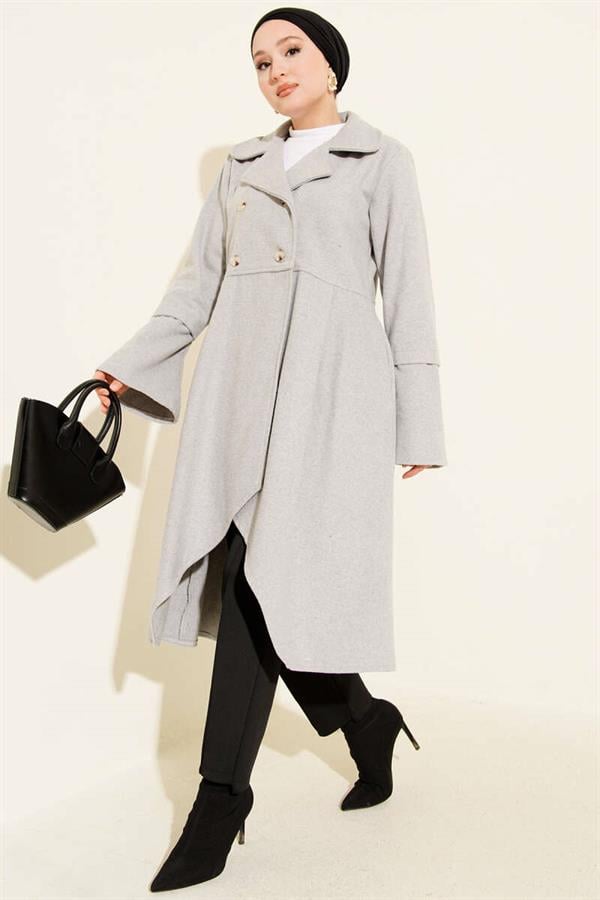 Double-Breasted Asymmetrical Cashmere Coat in Gray