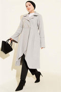 Double-Breasted Asymmetrical Cashmere Coat in Gray