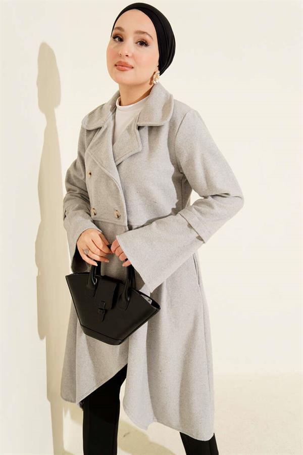 Double-Breasted Asymmetrical Cashmere Coat in Gray