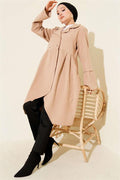 Double-Breasted Asymmetrical Cashmere Coat Latte