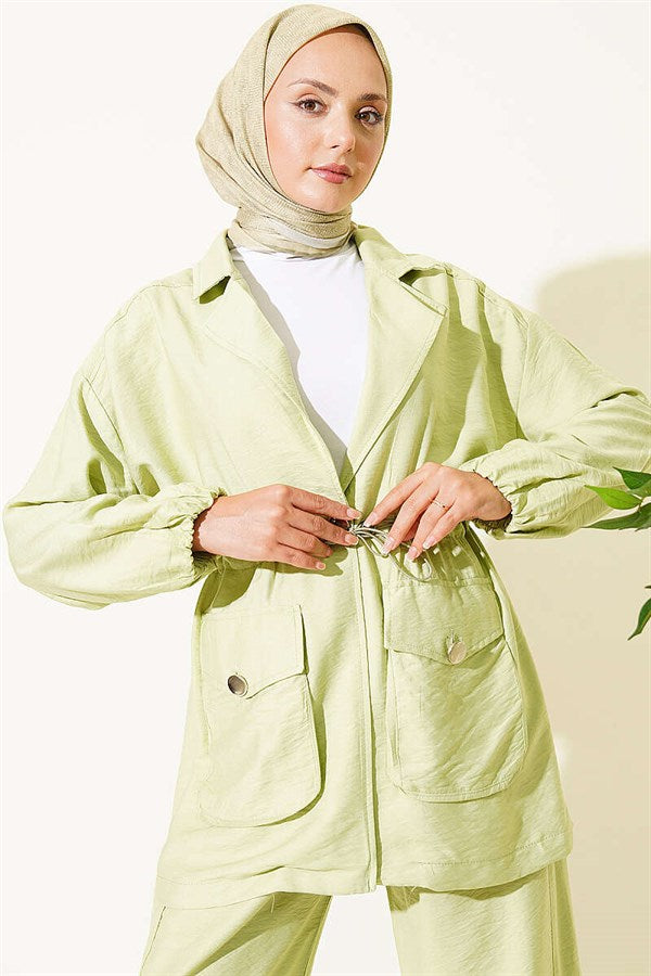 Wrap-around Neck Set with Elastic Waistband and Tunnel Closure, Light Green