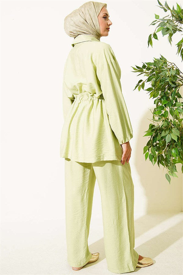 Wrap-around Neck Set with Elastic Waistband and Tunnel Closure, Light Green