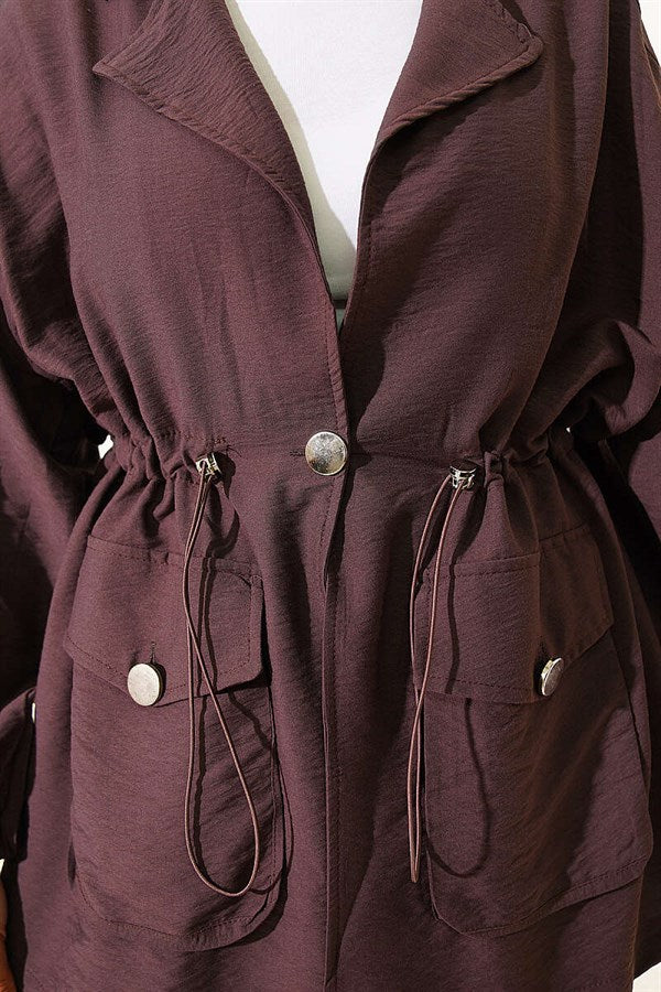 Wrap Neck, Elastic Waist, Tunnel Set, Coffee
