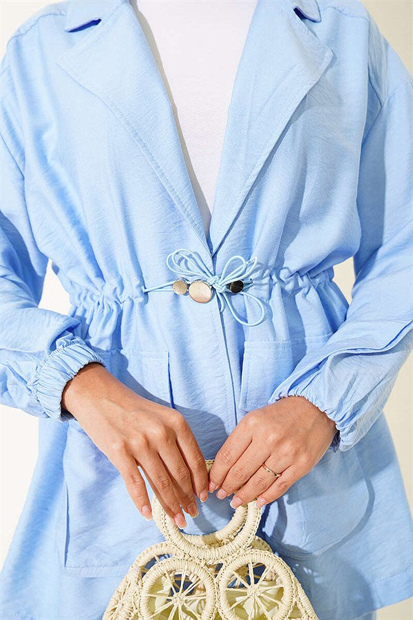 Wrap-Neck 2 Piece Set with Elastic Waistband and Tunnel Design, Blue