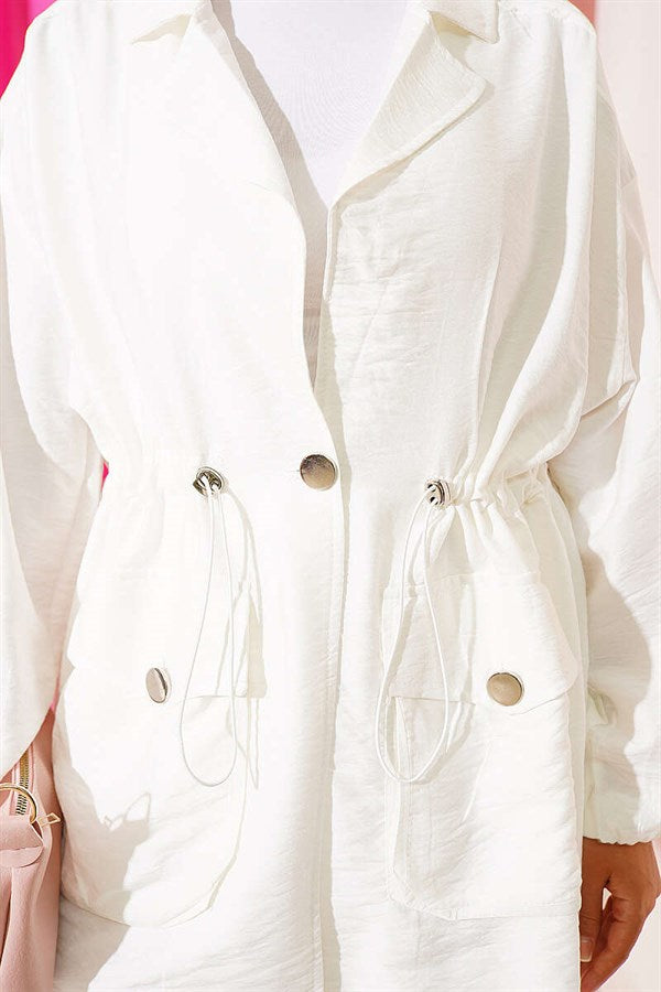 Wrap-Neck Set with Elastic Waistband and Tunnel Design, Ecru