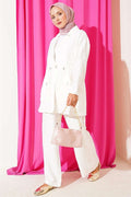 Wrap-Neck Set with Elastic Waistband and Tunnel Design, Ecru