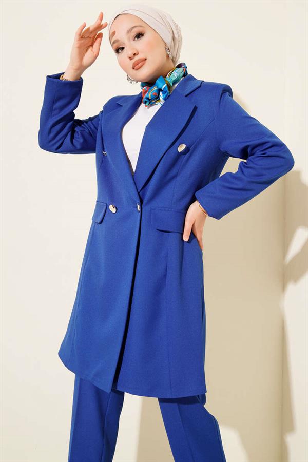 Double-breasted Blazer Jacket and 2 Piece Set in Saxon Blue