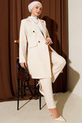 Double-Breasted Blazer Jacket 2 Piece Set Beige