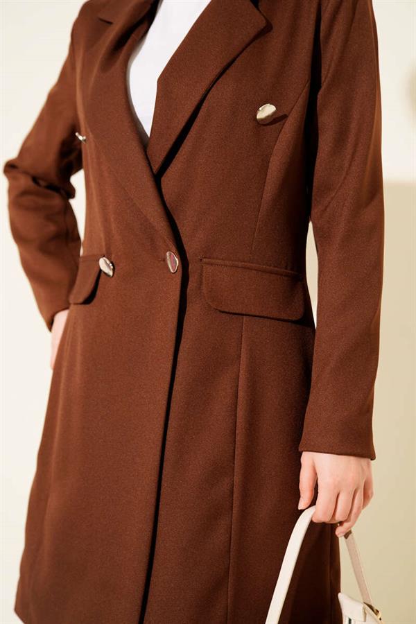 Double-Breasted Blazer Jacket 2 Piece Set Brown