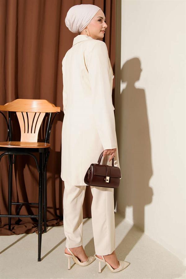 Double-Breasted Blazer Jacket 2 Piece Set Beige