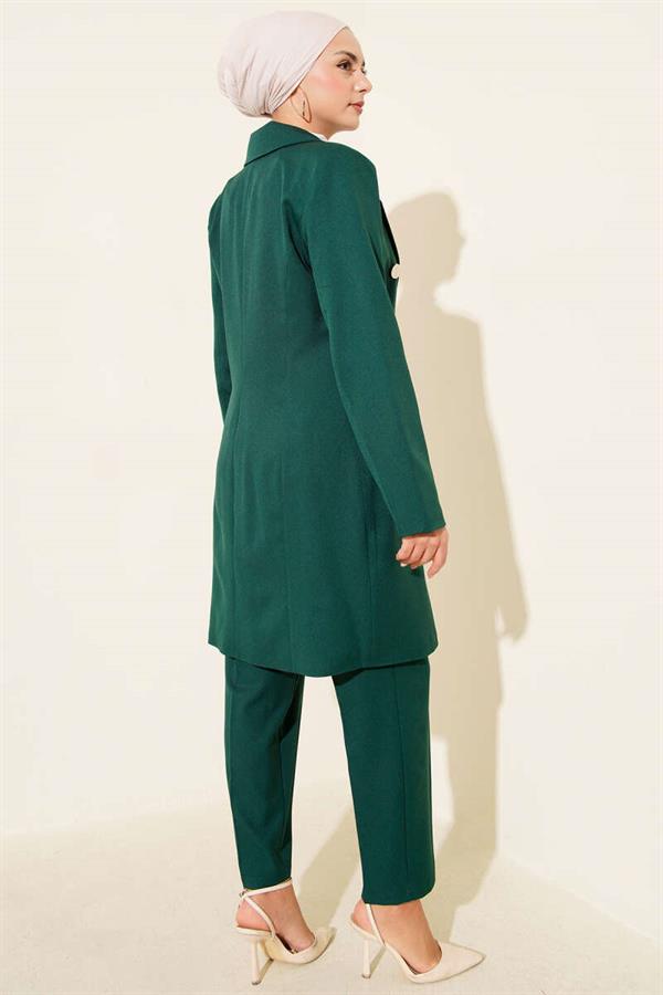 Double-Breasted Blazer Jacket 2 Piece Set Emerald Green