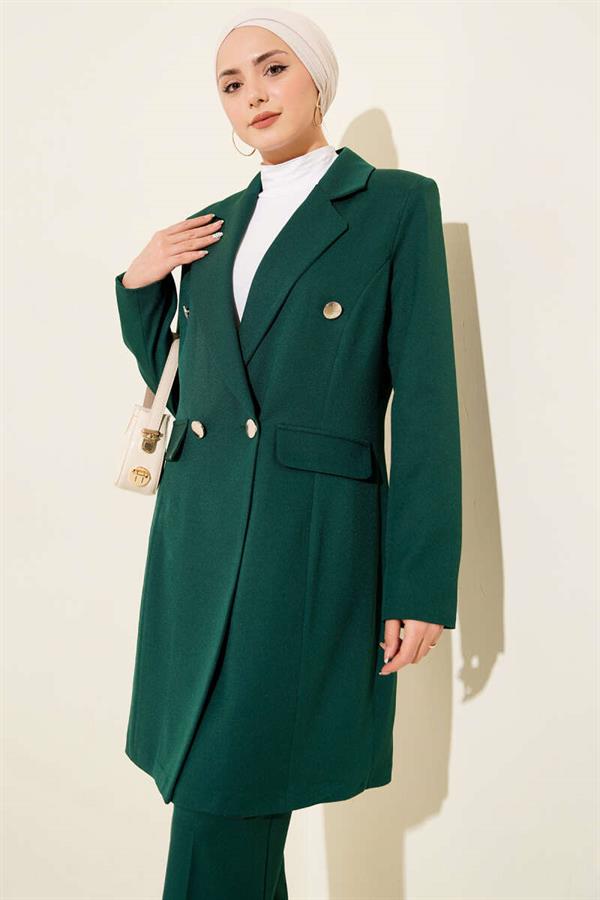 Double-Breasted Blazer Jacket 2 Piece Set Emerald Green
