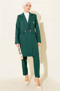 Double-Breasted Blazer Jacket 2 Piece Set Emerald Green