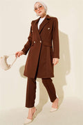Double-Breasted Blazer Jacket 2 Piece Set Brown