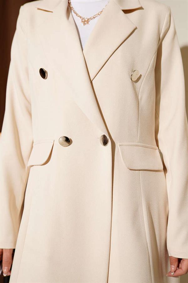 Double-Breasted Blazer Jacket 2 Piece Set Beige