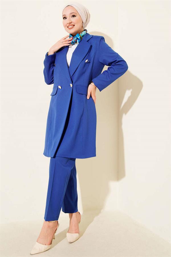 Double-breasted Blazer Jacket and 2 Piece Set in Saxon Blue