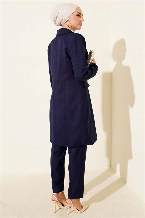 Double-Breasted Blazer Jacket 2 Piece Set Navy Blue