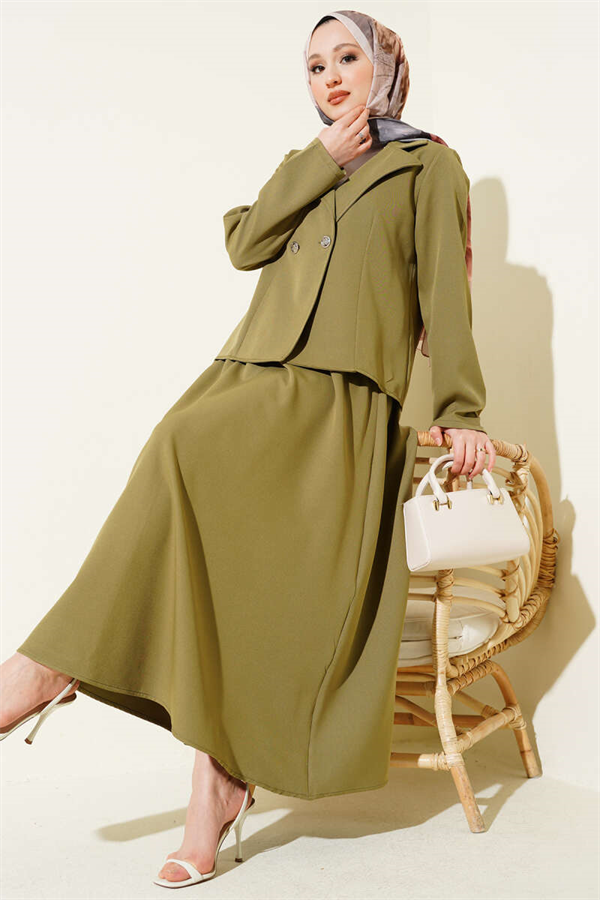 Double-breasted jacket and Skirt 2 Piece Set in mint green.