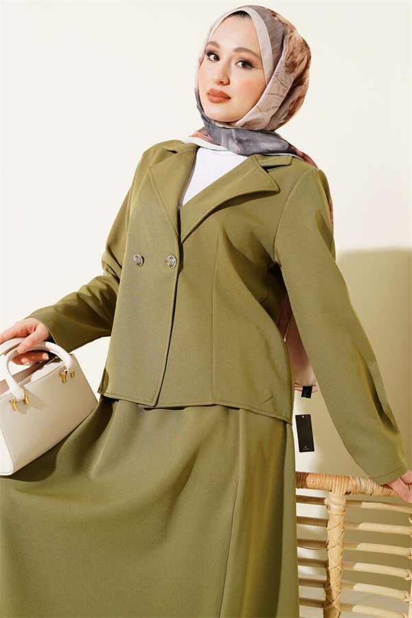 Double-breasted jacket and Skirt 2 Piece Set in mint green.