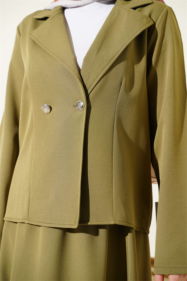 Double-breasted jacket and Skirt 2 Piece Set in mint green.
