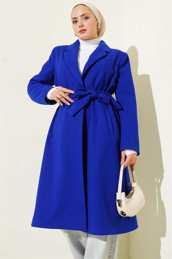Double-breasted Collar Pocketed Cashmere Coat in Saxe