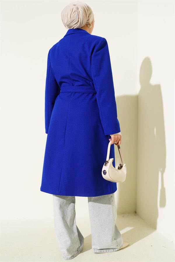 Double-breasted Collar Pocketed Cashmere Coat in Saxe