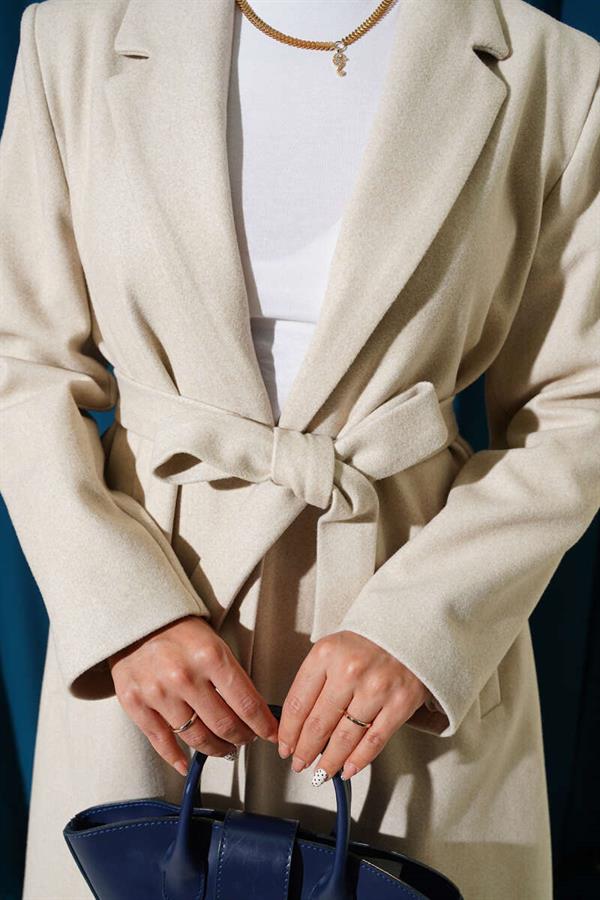 Double Breasted Pocketed Cashmere Coat Stone