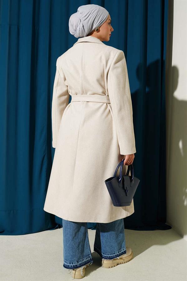 Double Breasted Pocketed Cashmere Coat Stone