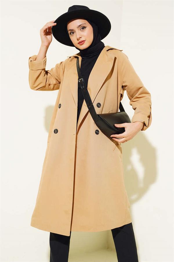 Double Breasted Pocket Trench Coat Camel