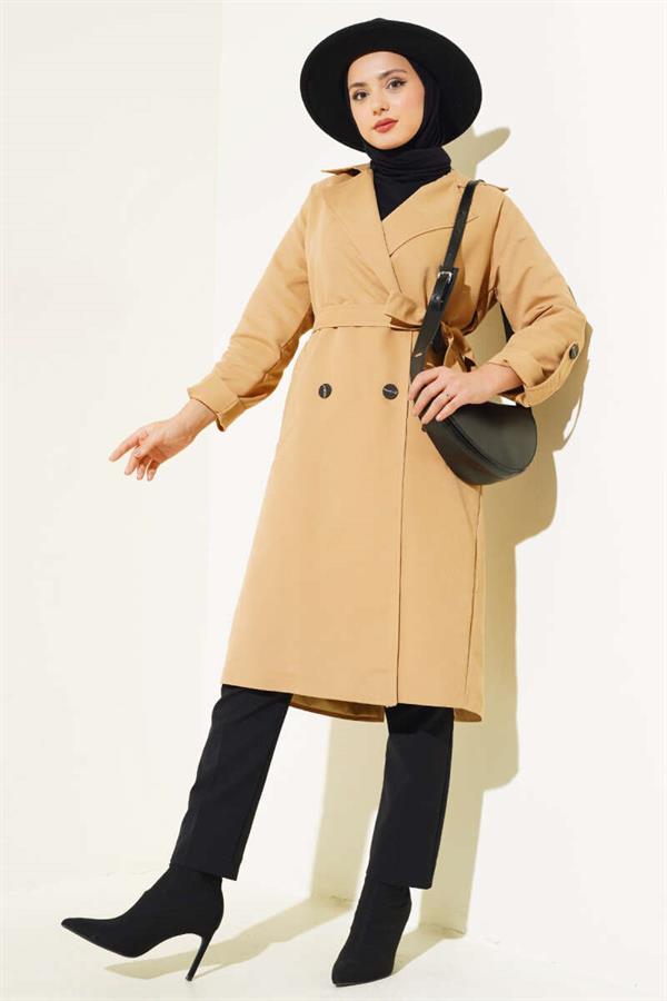 Double Breasted Pocket Trench Coat Camel
