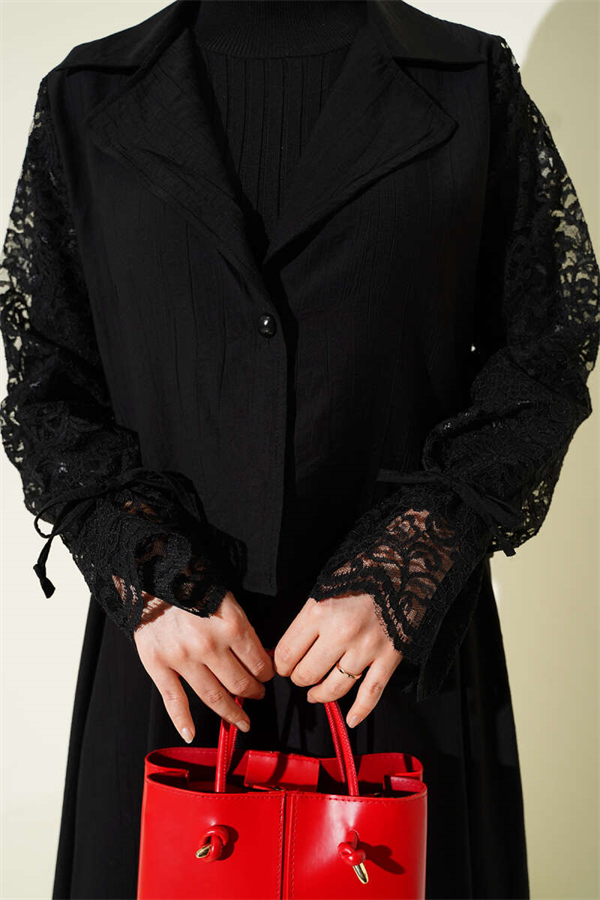 Wrap Neckline Lace Skirt 2 Piece Set, Black