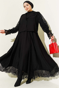 Wrap Neckline Lace Skirt 2 Piece Set, Black