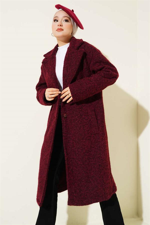 Double-Breasted Button Detailed Cashmere Coat Burgundy